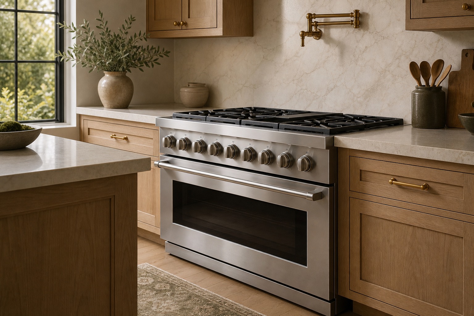 Viking professional range and built-in appliances in a Los Altos estate kitchen
