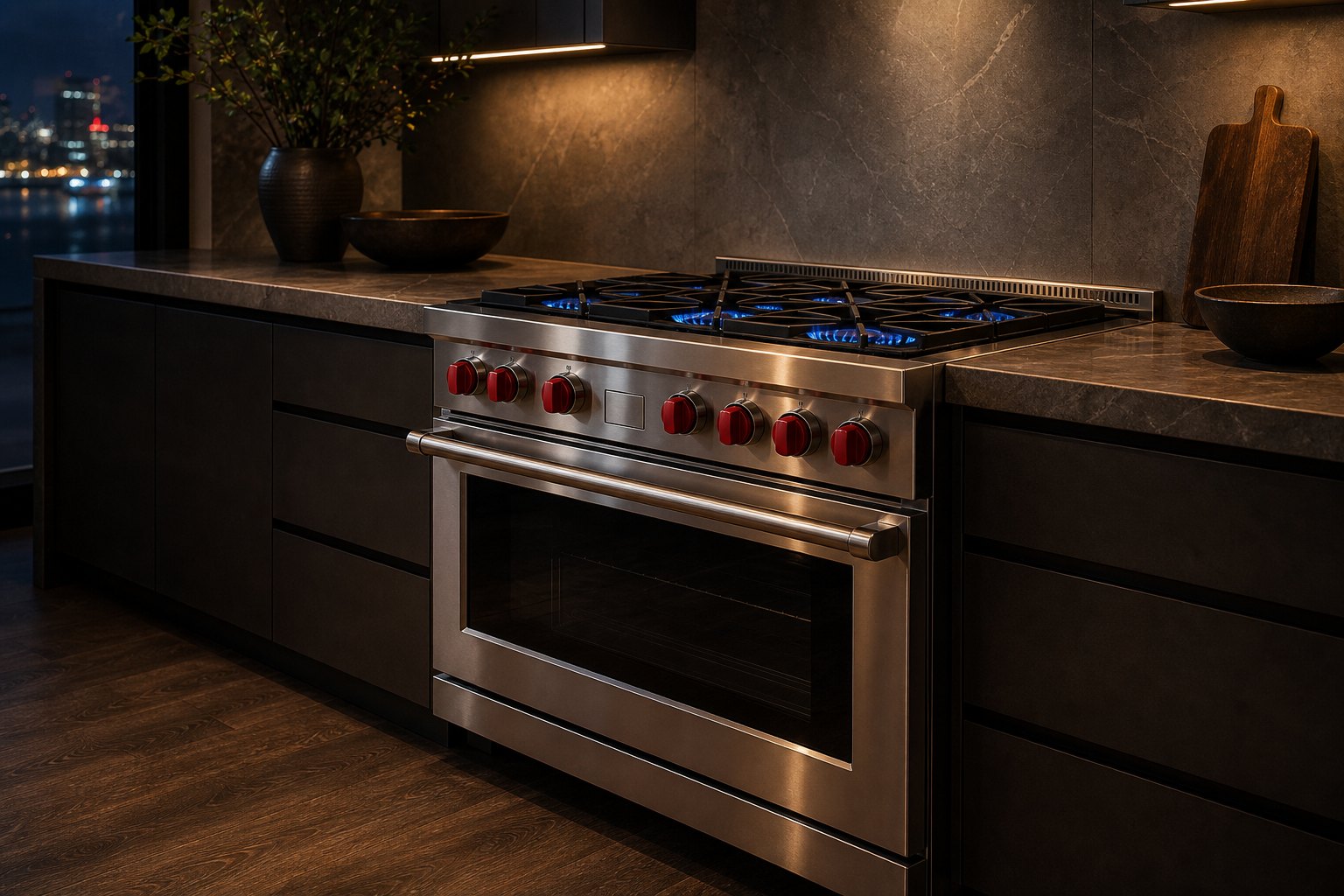Wolf professional range in a Los Altos estate kitchen