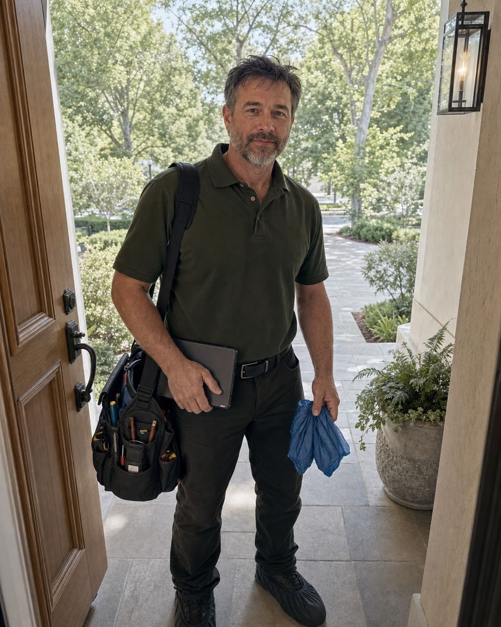 Sub-Zero Los Altos technician arriving at a Los Altos estate home to begin a diagnostic visit